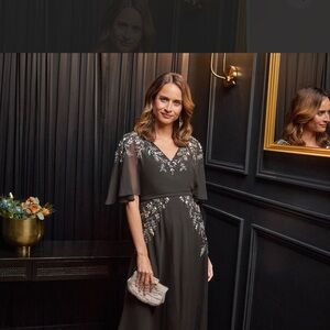 Adrianna Papell Black Floral Embellished Midi Dress